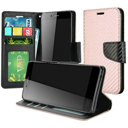Coolpad Legacy (2019) Case, by Insten Carbon Fiber Stand Folio Flip Leather Wallet Flap Pouch Case Cover For Coolpad Legacy (2019) - Rose