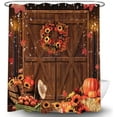thumbnail image 4 of Fall Shower Curtain, Farmhouse Autumn Pumpkin Maple Leaf Decor Bath Curtains, Rustic Barn Door Western Bathroom Curtain Accessories with Hooks, 72x84IN, 4 of 6