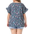 thumbnail image 3 of Agnes Orinda Women's Plus Size Floral Print Blouse Bohe Crew Neck Tulip Sleeves Summer Casual Tops 4X Navy Blue, 3 of 6