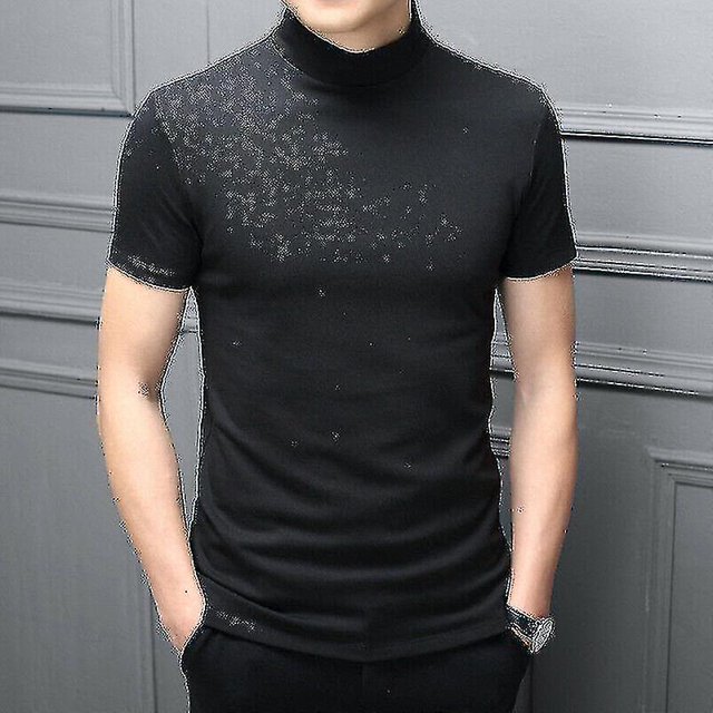 Camiseta informal de moda para hombre, suéter de manga corta con cuello de tortuga, camiseta interior ajustada