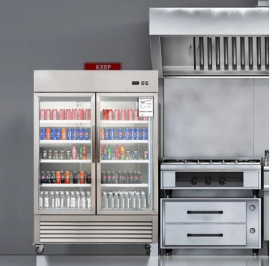 54” Commercial Reach in Refrigerato 47Cu Ft, Double Glass Door, Stainless Steel Fridge, NSF certified