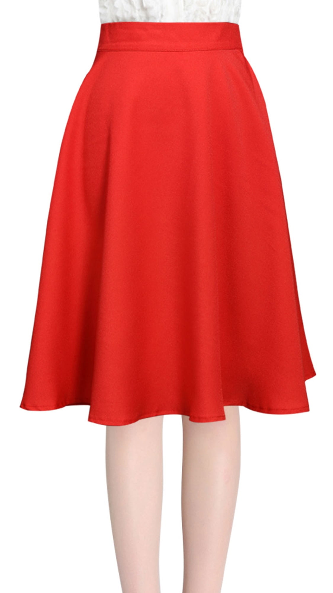 Unique Bargains Women's Knee Length Round Hem Stylish Full Skirt Red
