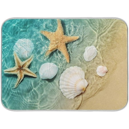 

Dish Drying Mat Starfish And Seashell On The Summer Beach Kitchen Counter Mat Dishes Pad Dish Mats for Drying Reversible Super Absorbent 16x18