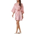 thumbnail image 2 of Inspire Chic Batas de Seda para Mujeres con Mangas 3/4, Cintura con Cinta, Pijamas de Satén Floral, Talla S, Rosa Claro, 2 of 6