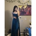 thumbnail image 3 of Vestido de dama de honor Monvelli de satén con cuello vuelto en forma de A, azul, talla 16, 3 of 7