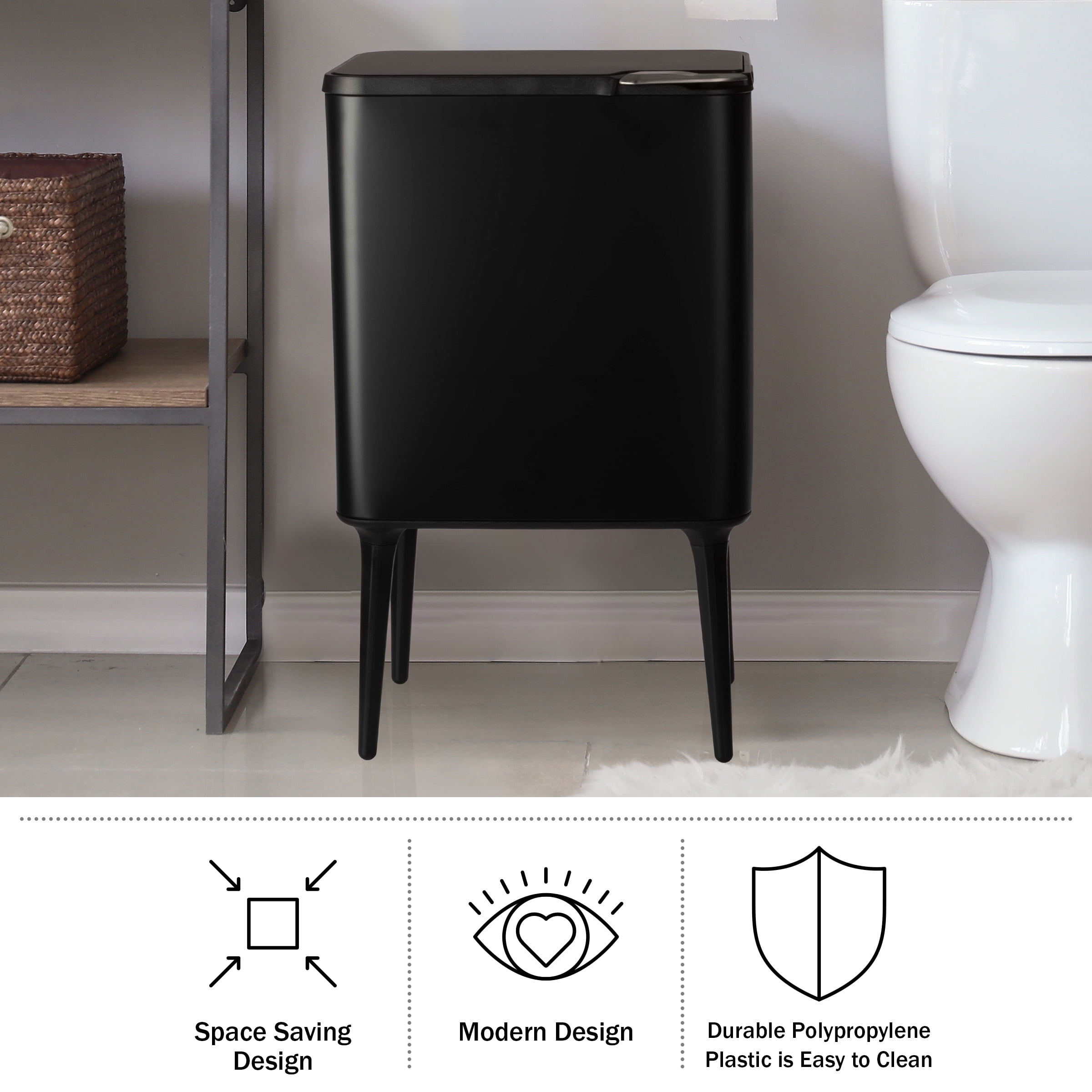 Home-Complete 8.7-Gallon Polypropylene Trash Can with 3L Recycling/Compost Bin (Black)