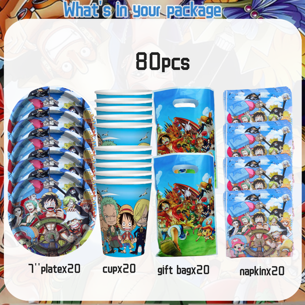 Decoración de cumpleaños de One Piece, juego de vajilla desechable Luffy para 20/10 personas, plato, caja de dulces, suministros para fiestas de baby shower para niños