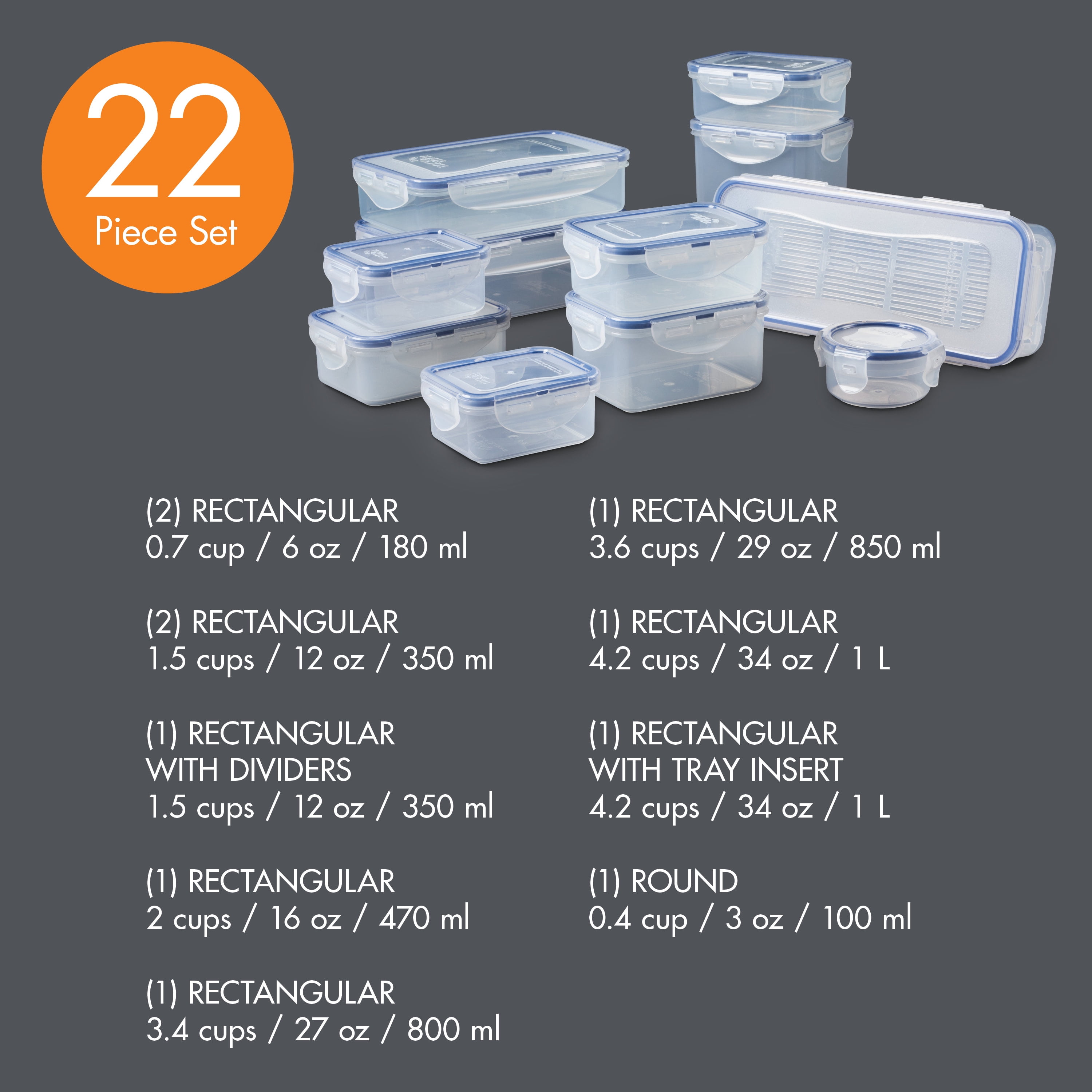 Lock & Lock Easy Essentials 18-Piece Food Storage Container Set
