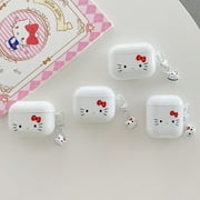 For AirPods Pro 2/3rd Gen 2021/1/2/Pro case，Shockproof Hybrid White hello kitty Case Cover With small bell Pendant