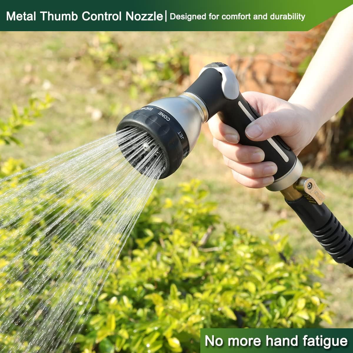 FANHAO Heavy Duty Garden Hose Nozzle with 8 Spray Patterns, Watering Hose Nozzle, Thumb Control