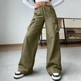 thumbnail image 7 of Plus Size Women's Elastic Waist Cargo Pants, Drawstring Wide Leg Casual Baggy Trousers with Multi Pockets Green M, 7 of 7