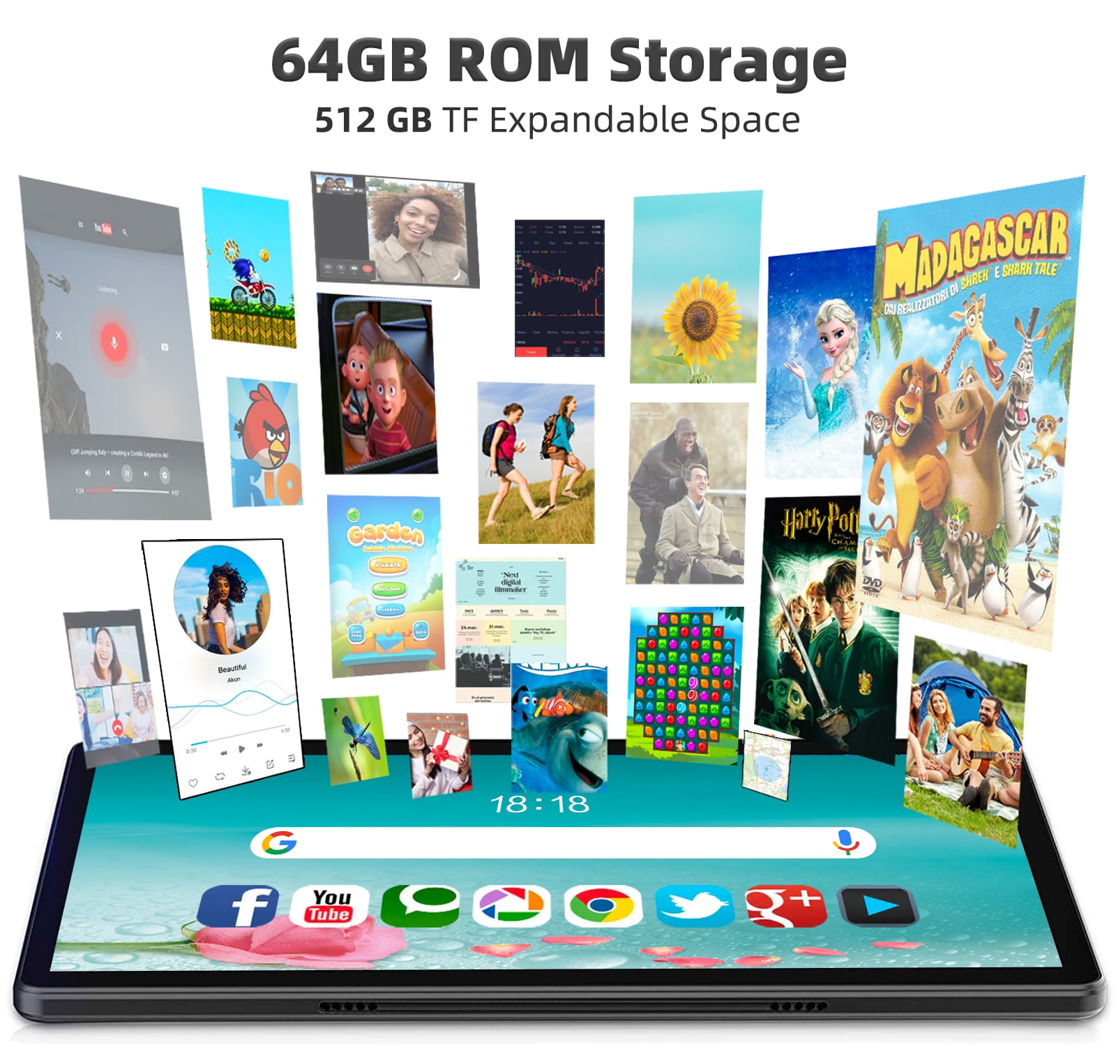 10.1 inch Tablet Android 11 Tablets PC 64GB Storage Octa-Core Processor, Dual 13MP + 5MP Camera, WiFi, Bluetooth, GPS, 512GB Expand Support, IPS Full HD Display - Black