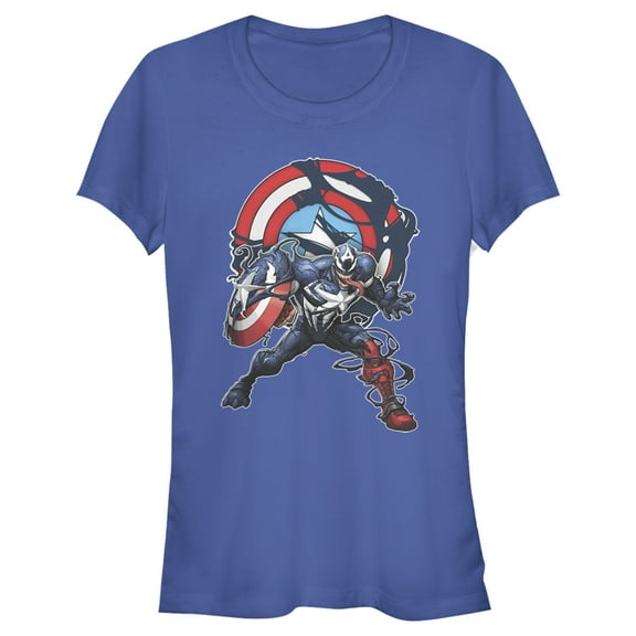 Junior's Marvel Captain Venom Shield Logo  Graphic Tee Royal Blue Small