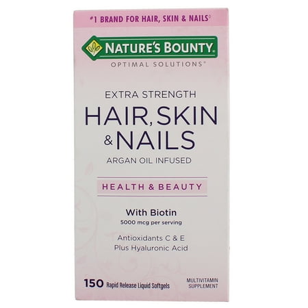 Nature's Bounty Optimal Solutions Extra Srength Hair Skin & Nails 5000 mcg of Biotin, Softgels 150 ea (Pack of 3)