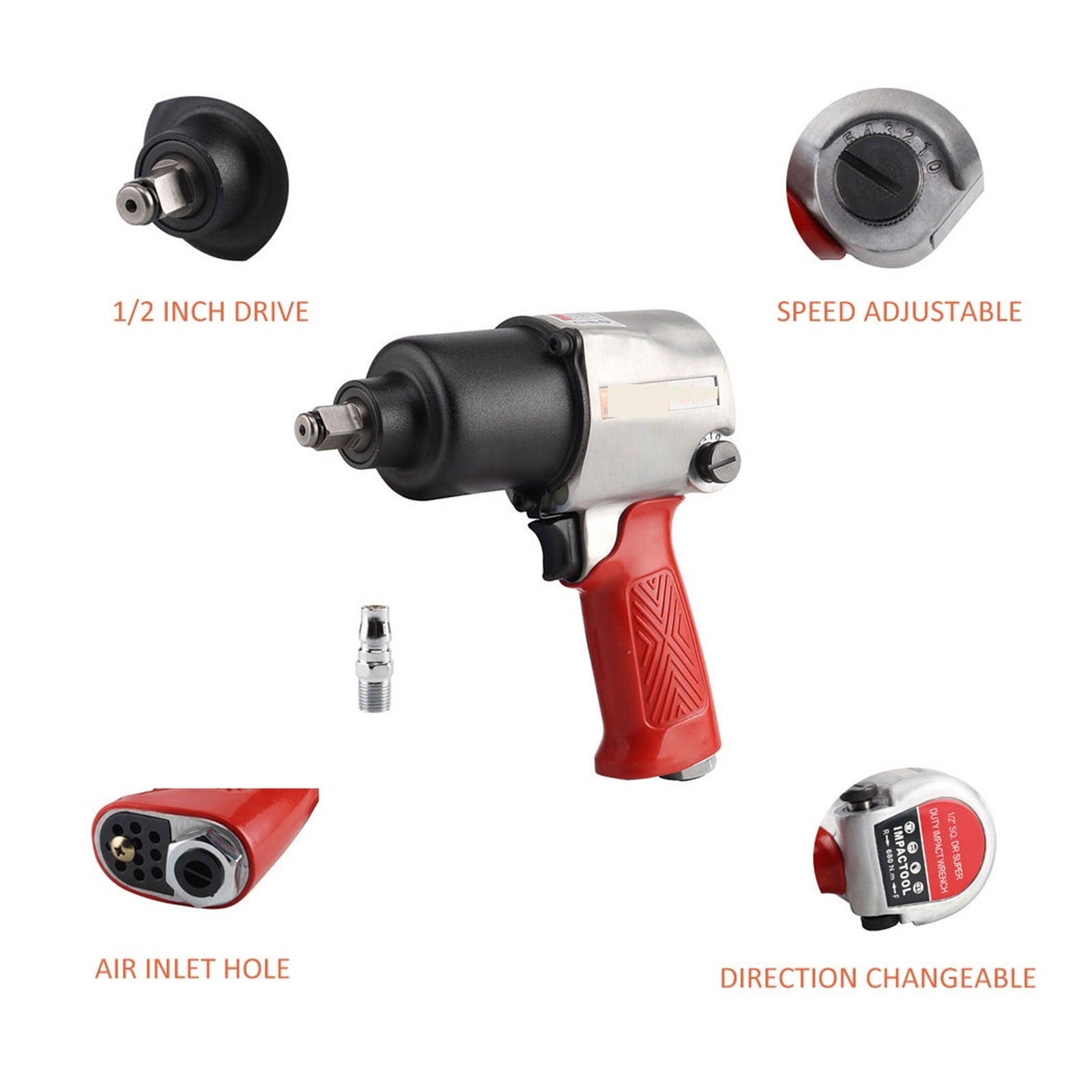 Heavy Duty Twin Hammer 1/2 Inch Drive 680N.m Pneumatic Impact Wrench High Torque Air Impact Socket Wrench Spanner Air Powered Tools ,Easy to Use