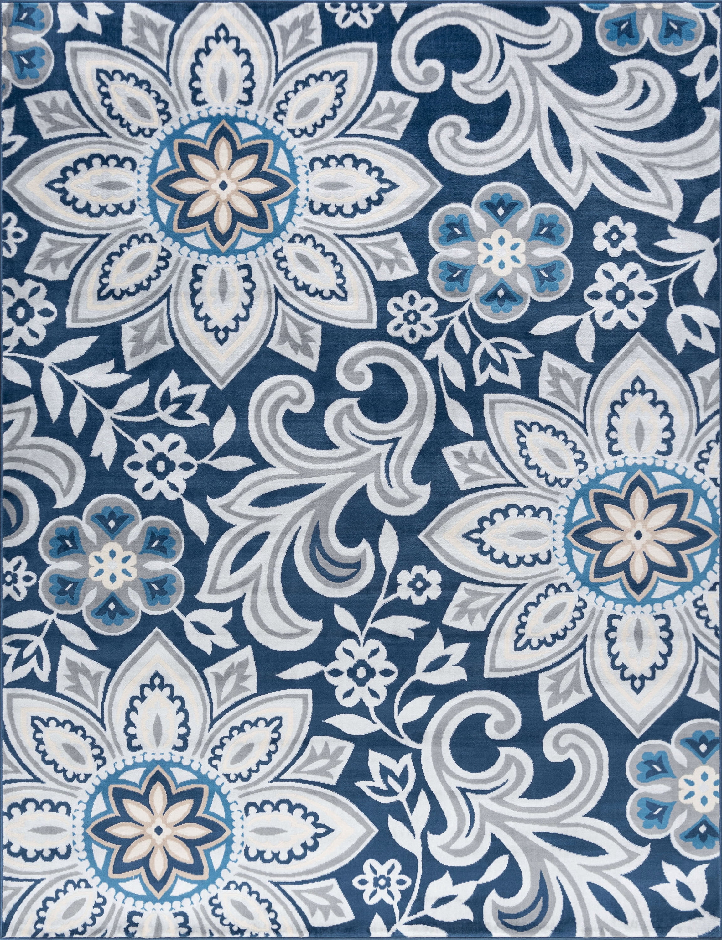 Madison Transitional 5' x 7' Navy and Cream Polypropylene Indoor Area Rug