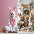 thumbnail image 6 of Cartoon  Easter Bunny Banner Blue Bow Tie Rabbit Door Cover Pink Polka Dots Fluffy Texture Bunny Backdrop for Easter Decoration Door Decor Kids Party, 6 of 8