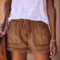 thumbnail image 4 of Women'S Summer Mid Waist Elastic Denim Shorts Stretchy Short Casual Hot Pants with Pockets Khaki S, 4 of 8