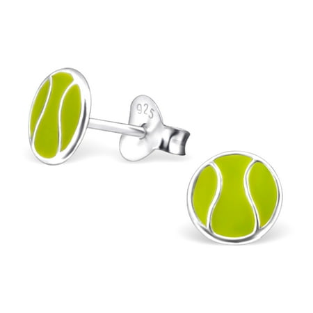 Childrens Sterling Silver Birthstone Earrings - Childrens Sterling Silver Yellow Tennis Ball Design Stud Post Earrings