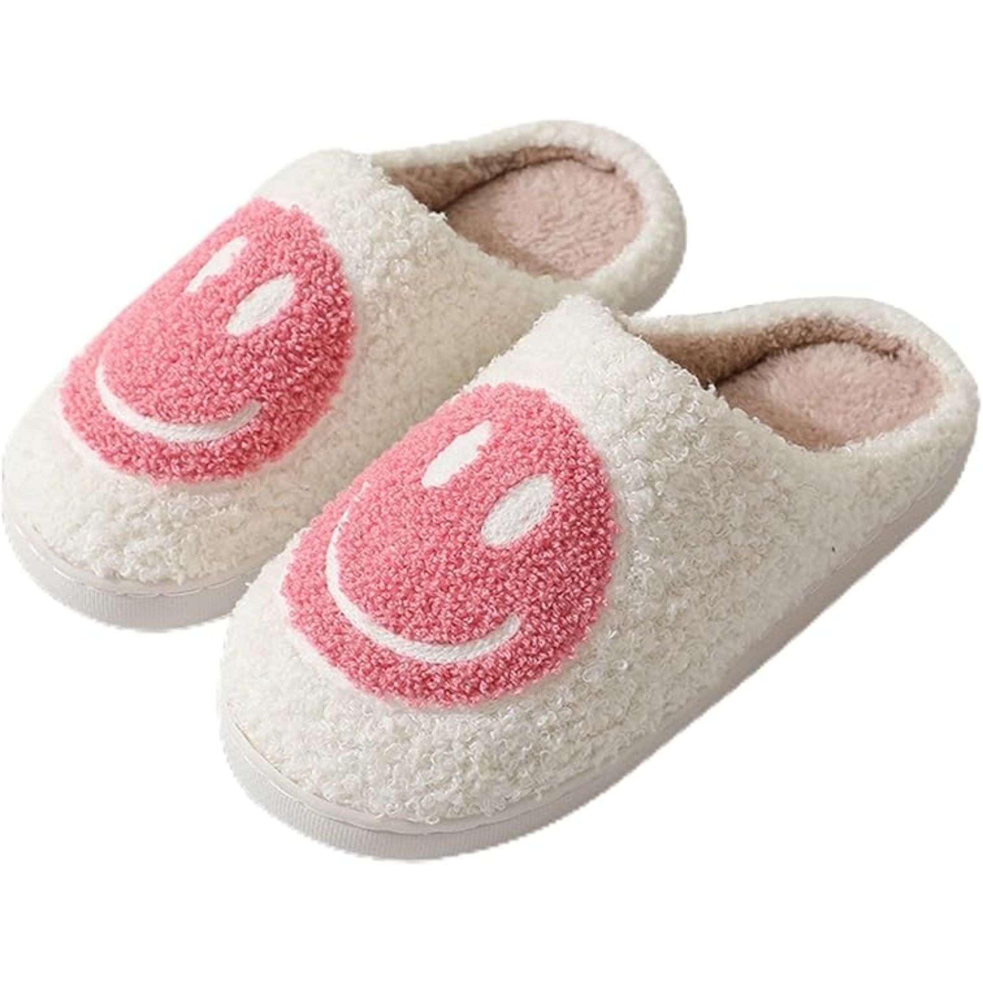 BERANMEY Cute Smile Face Slippers for Women Perfect Soft Plush Comfy Warm Slip-On Happy Face Slippers fo Women Indoor fluffy Smile House Slippers for Women and Men Non-slip Fuzzy Flat Slides - image 5 of 7