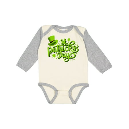 

Inktastic St. Patrick s Day Hand Lettering with Green Top Hat Gift Baby Boy or Baby Girl Long Sleeve Bodysuit