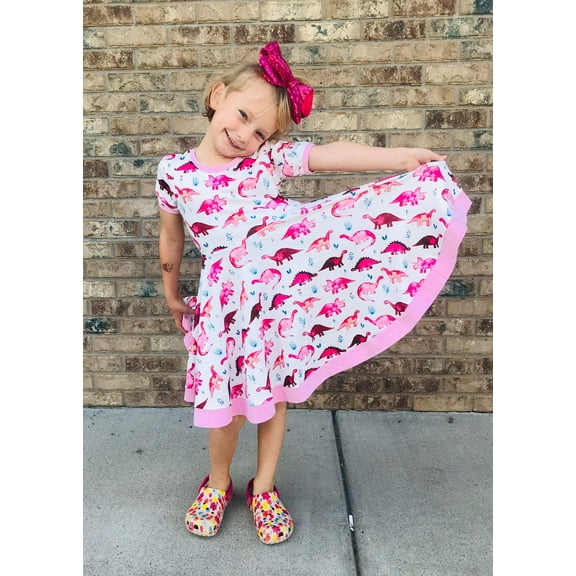 Pink Dinosaur Twirly Dress
