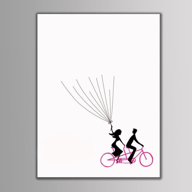 Lienzo con huella dactilar/huella digital para la firma personal de los invitados a la boda con tinta (#12 Bicicleta rosa)