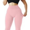 thumbnail image 3 of YIFUNIN Women's Solid Color Hip Lifting Yoga Pants, Ribbed Knit Fitness Leggings for Exercise Workout, High Waist Tummy Control,Light pink L, 3 of 7