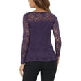 thumbnail image 3 of INSPIRAR CHIC Blusa de Mujer con Encaje y Abertura Frontal, Peplum, Manga Larga Transparente, Color Púrpura, 3 of 6