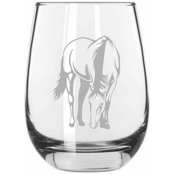 Palomino Body Horse Themed Etched 15.25oz Libbey Stemless Wine Glass