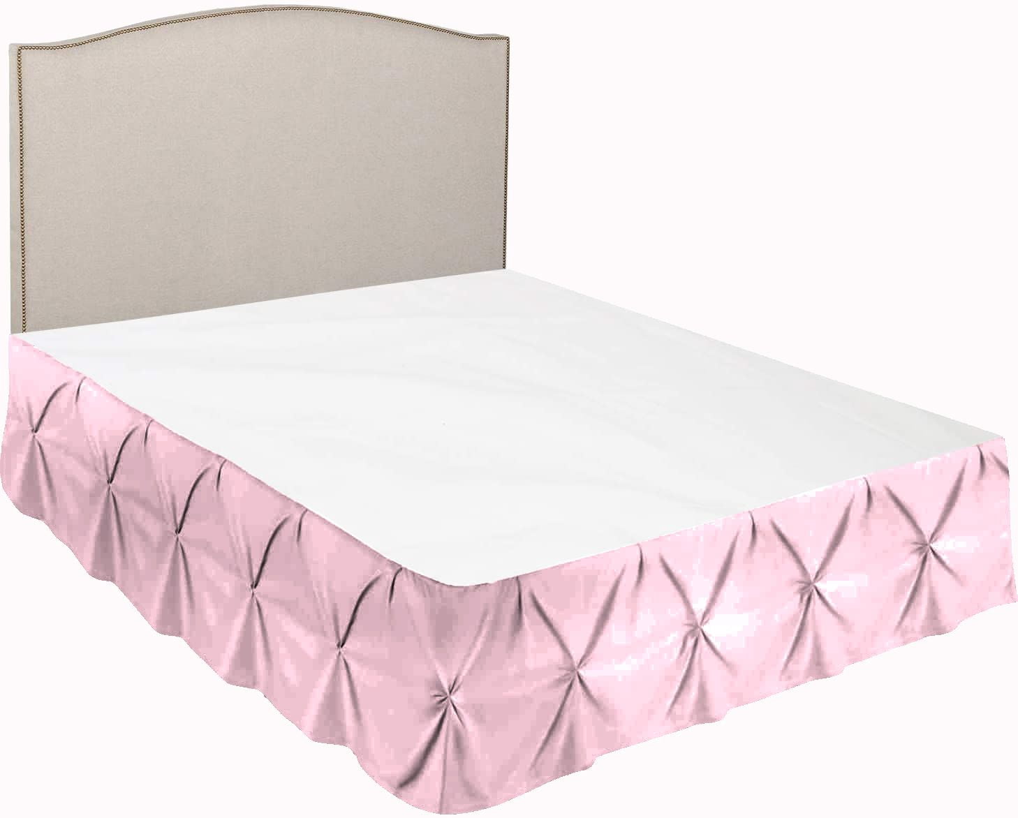 D.N.G. BEDDINGS 1 Piece Pinch Pleated Bed Skirt, 10 Inch Deep Pocket, 800 Thread Cotton 100% Egyptian Cotton, Full Size (54" x 75") Inch, Solid Light Pink