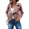 thumbnail image 2 of Women'S Long-Sleeved Lapel Short Jacket Fall Winter Solid Color Deerskin Button Jacket Dark Pink S, 2 of 7