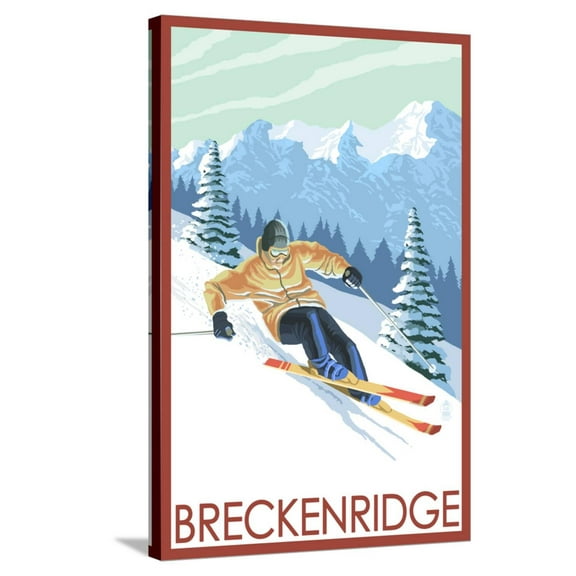 Art.com Downhill Skier - Breckenridge, Colorado Stretched Canvas Print Wall Art by Lantern Press, 24" x 36"