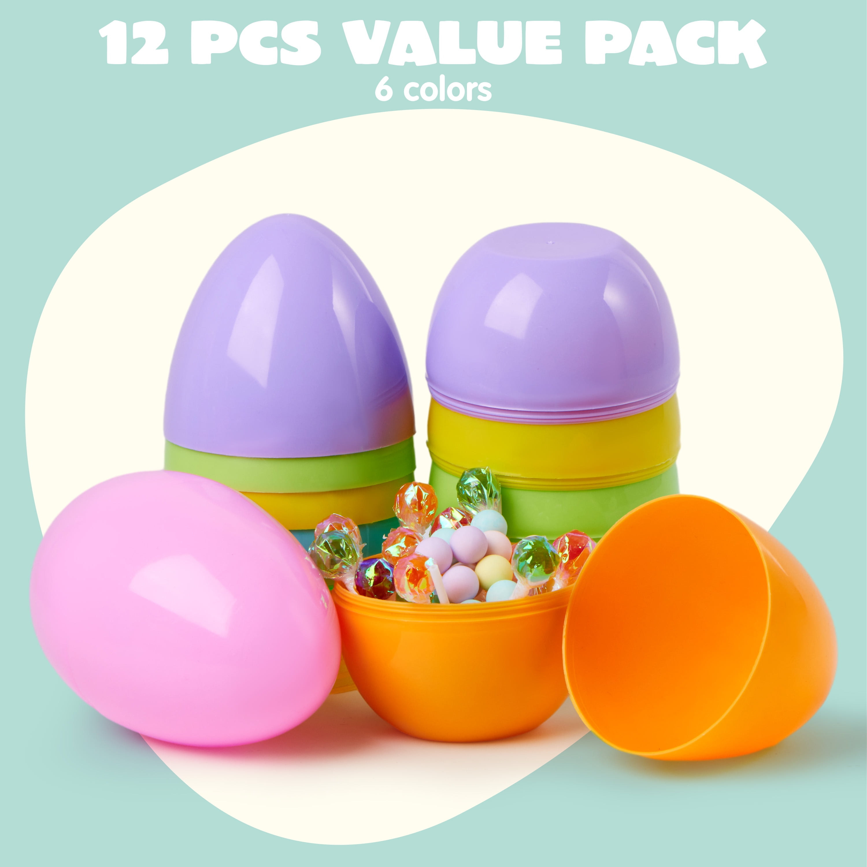 Joyfy 12 Pcs 6 inches Large Easter Eggs, Pastel Jumbo Plastic Easter Eggs, Empty Fillable for Easter Egg Hunt, Basket Stuffers Fillers, Filling Treats, Party Favor, Classroom Prize Supplies