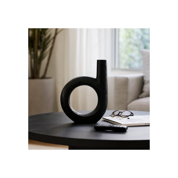 Modern Metal Loop Sculpture for Home Decor - Decorative Accent for Bathroom Vanity, Office Desk, and Living Room Decor - Ornament for Shelf Display, Console, and Coffee Table - 12", Black