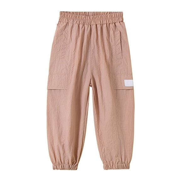 Plebaso Boys Girls Pants Summer Casual Cargo Jogger Pants Lightweight Outdoor Hiking Pants Activewear