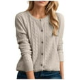 thumbnail image 2 of Sweaters for Women 2025 Long Sleeve Crewneck Button Down Cable Knit Jumper Top Womens Pullover Sweaters, 2 of 5