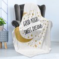 thumbnail image 4 of Saying Soft Flannel Fleece Throw Blanket, Cheerful Calligraphy Moon Stars and Dots Monochrome Night Motifs, Cozy Plush for Indoor and Outdoor Use, 50" x 60", Sand Brown Black, by Ambesonne, 4 of 5