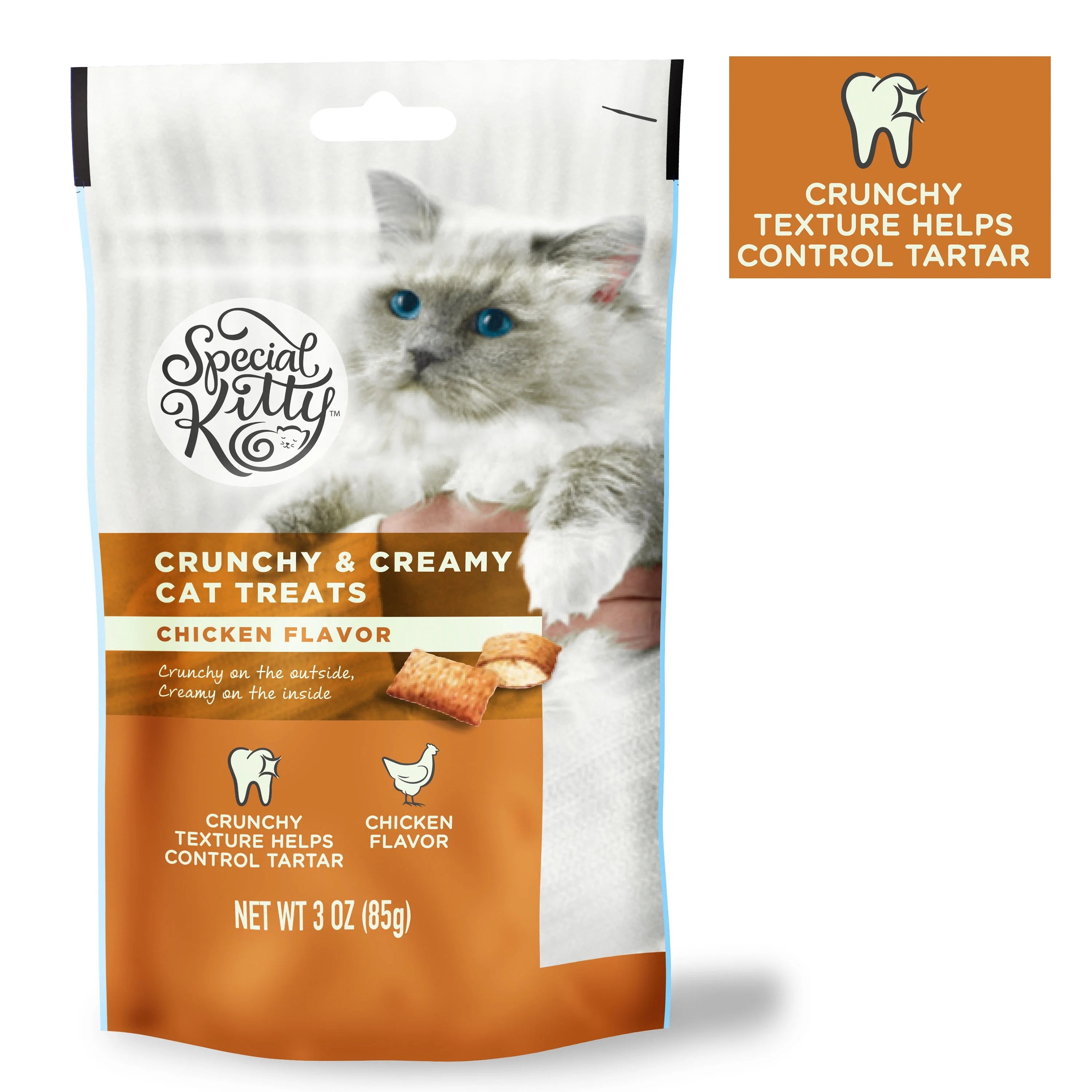 (4 pack) Special Kitty Crunchy and Creamy Cat Treats Chicken Flavor, 3 oz