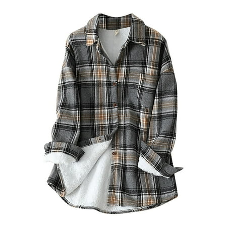

KmaiSchai Blouses For Women Women S Plaid Fleece Lined Jacket Fuzzy Shirt Checkered Blouse Womens Sleep Shirt Cotton Womens Tshirts Dressy Casual