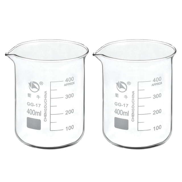 Unique Bargains 400ml Low Form Glass Beaker 3.3 Borosilicate Graduated Lab Measuring Cups 2 Pack