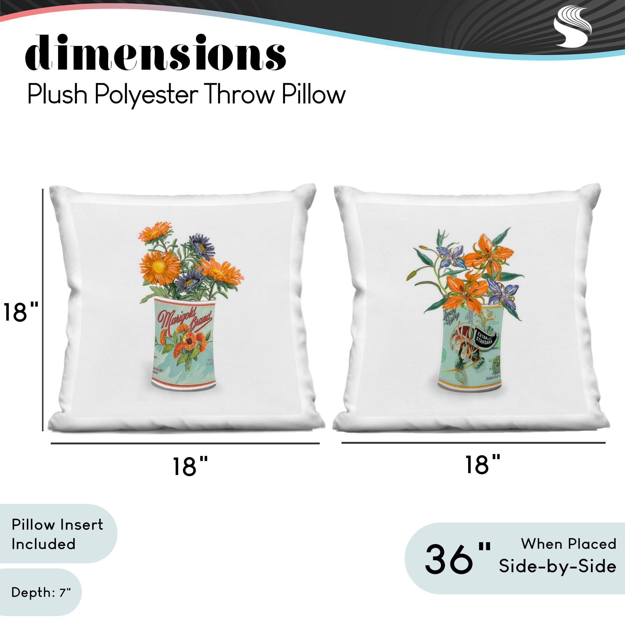 Stupell Industries Nostalgic Marigold & Lily Bouquets 2 Piece Decorative Printed Throw Pillow Set, design by Val Rhodes, 18 x 7 x 18