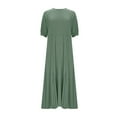 thumbnail image 4 of XUNKUSGA Maxi Dresses for Women Casual Round-Neck Short Puff Sleeve Womens Dresses Loose Soild Color Sundresses for Women Lightweight Breathable Long Dresses for Beach S-3XL Green, 4 of 5
