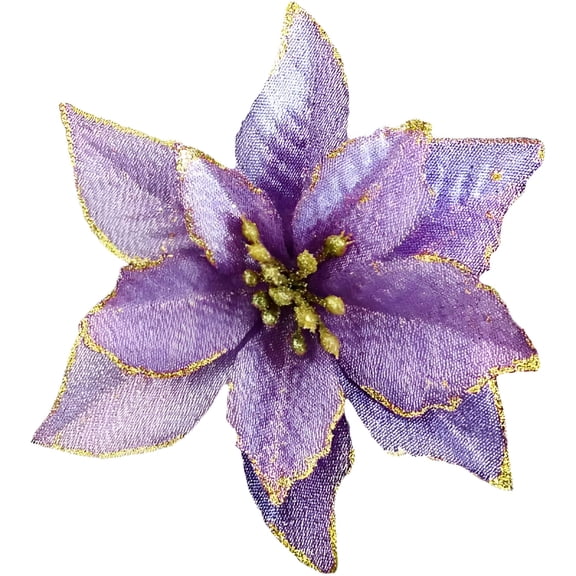 LAMIRO 12 Pack Purple Xmas Glitter Poinsettia 5.1 Inch Artificial Flowers Christmas Tree Decorations Ornaments Purple Christmas Decorations
