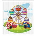 thumbnail image 3 of Ferris Wheel Shower Curtain, Cartoon Illustration of Children Having Fun at the Circus Riding Ferris Wheel, Fabric Bathroom Set with Hooks, 69W X 84L Inches Extra Long, Multicolor, by Ambesonne, 3 of 3