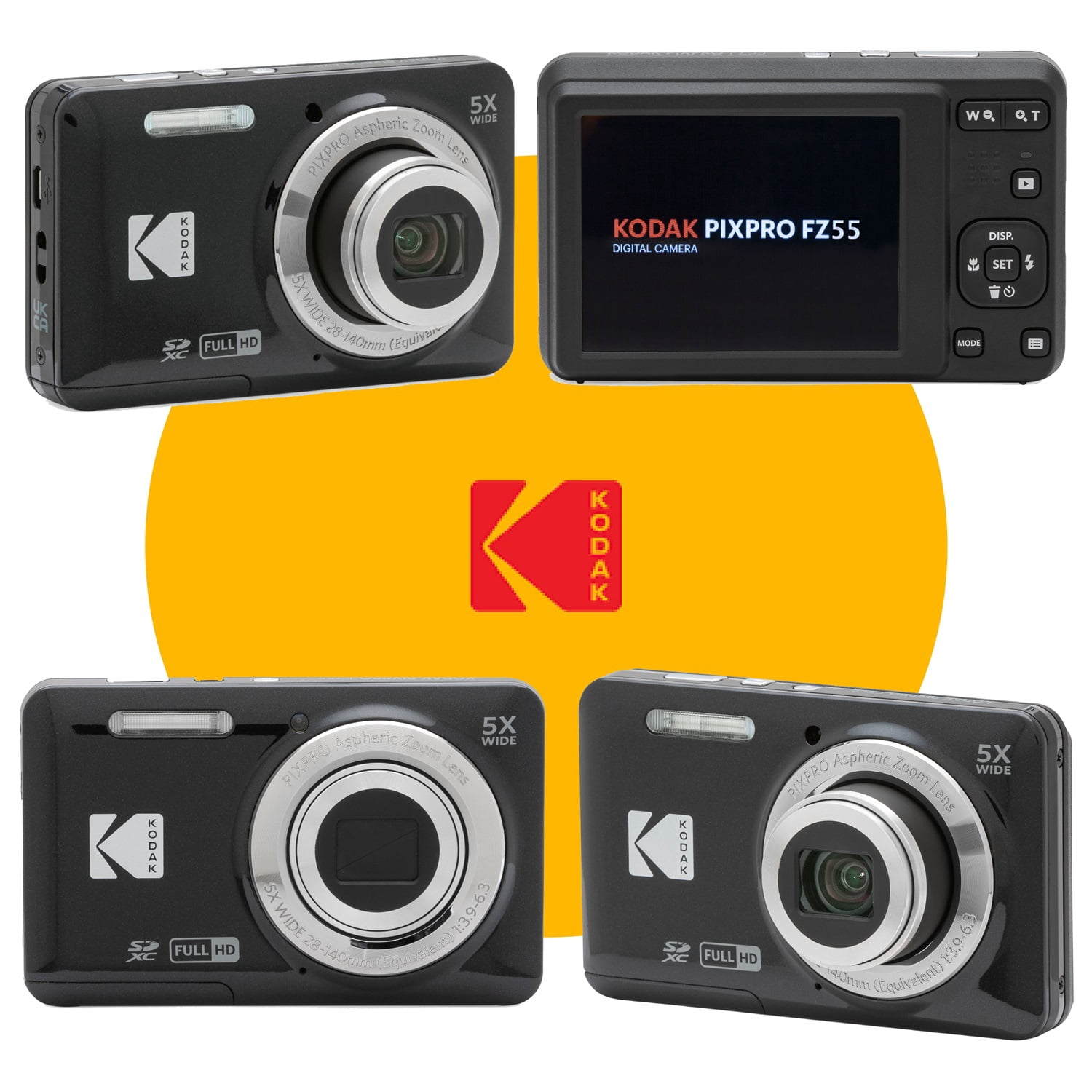 KODAK PIXPRO FZ55 (Black) 16MP Digital Point & Shoot Camera, 5X Optical Zoom, 28mm Wide Angle, 1080P Full HD Video, Bundle with 32GB SD Card, Protective Case, and Hi-Speed Card Reader