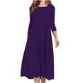thumbnail image 2 of BONIXOOM Vacation Dresses for Women Beach Party Round Neckline Tab 3/4 Sleeve Pullover Jacket Solid Purple Dresses, 2 of 9