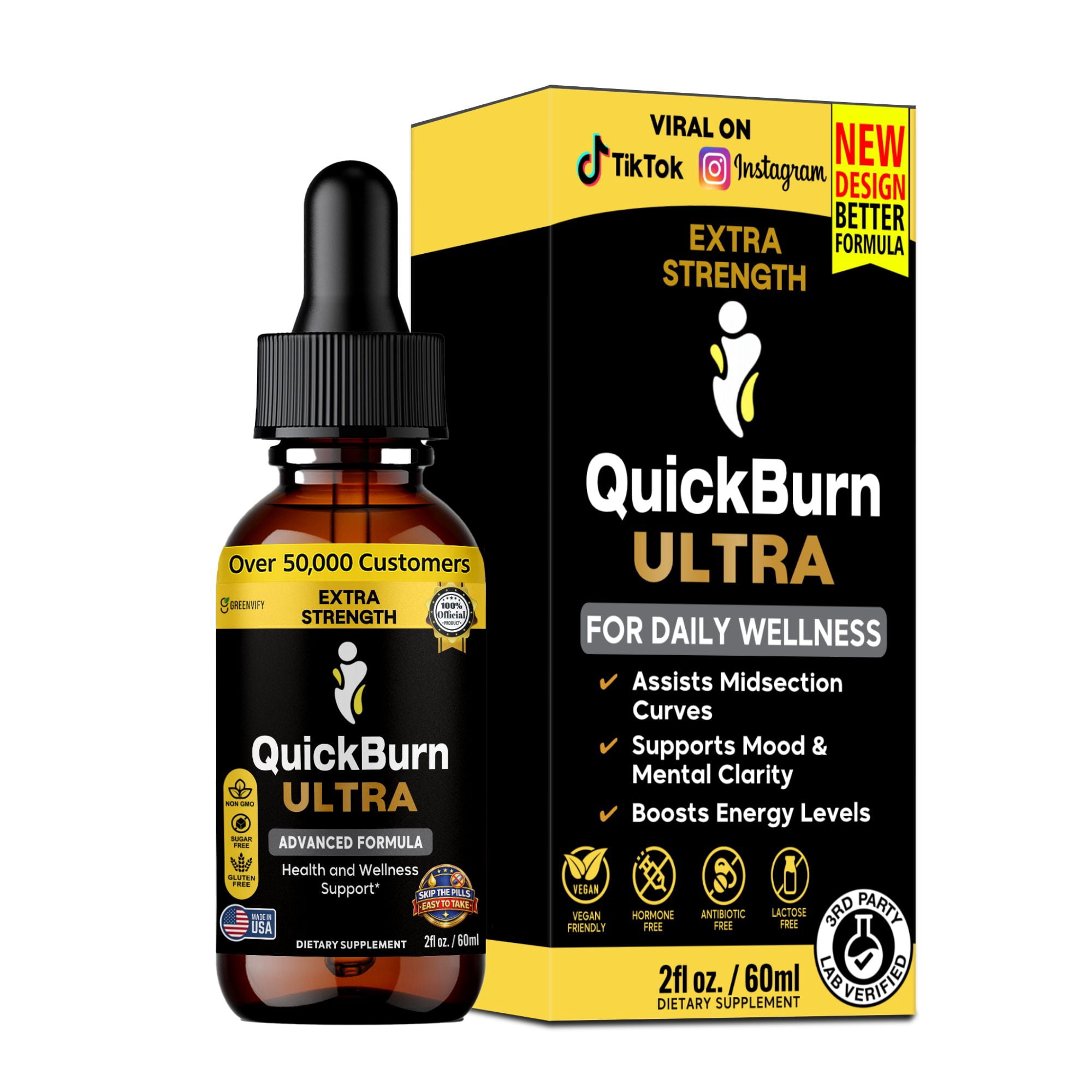 GreenVify QuickBurn Ultra Liquid Dietary Supplement Drops – Convenient Dropper Supplement for Adults