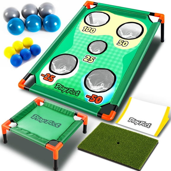 Playfect Kids Golf Chipping Cornhole Game, Includes Targets, Chipping Mats, Balls, Indoor Outdoor Lawn Backyard