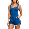thumbnail image 2 of Naotn Two-piece Workout Sets for women Summer Casual Sleeveless Tank Top and Shorts Comfy Soft Colorblock Ribbed Set, 2 of 7